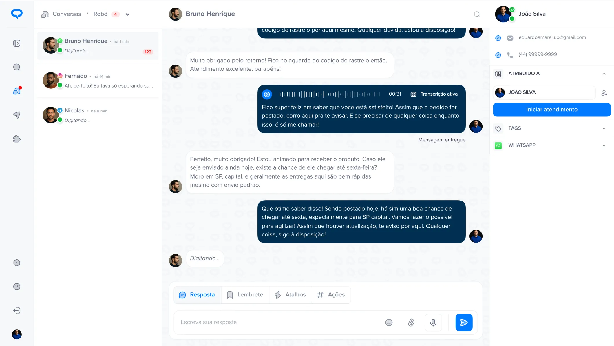 Interface de atendimento da Talqui
